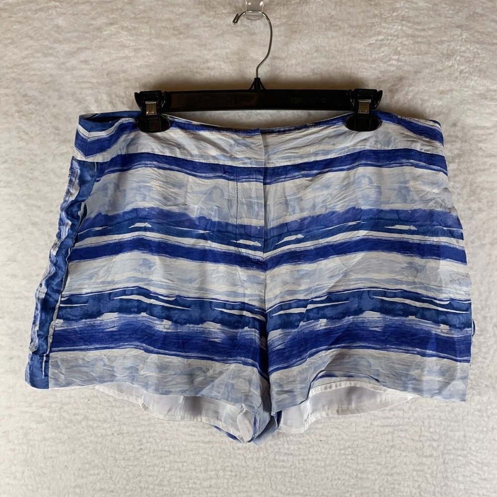 Tommy Bahama Shorts Womens 14 Blue Watercolor 100% Silk Pockets Regular Fit 6589